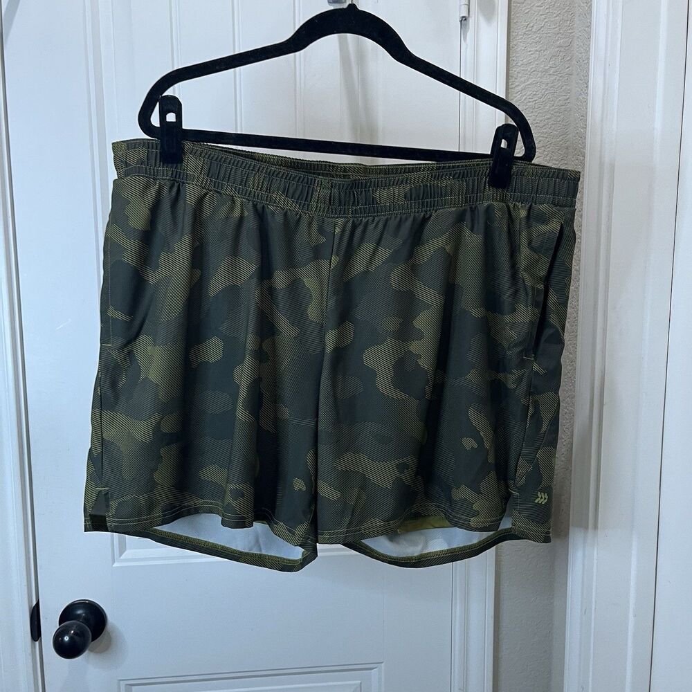 All in Motion Green Camo Brief Lined Swim Trunks Drawstring Pockets Men Size XXL